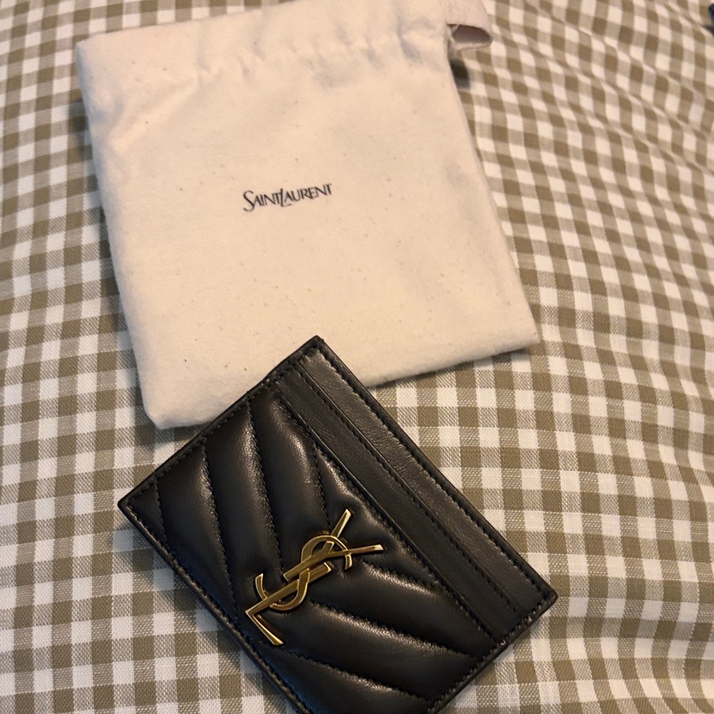 Saint Laurent Black Quilted Card Holder with Gold YSL Emblem